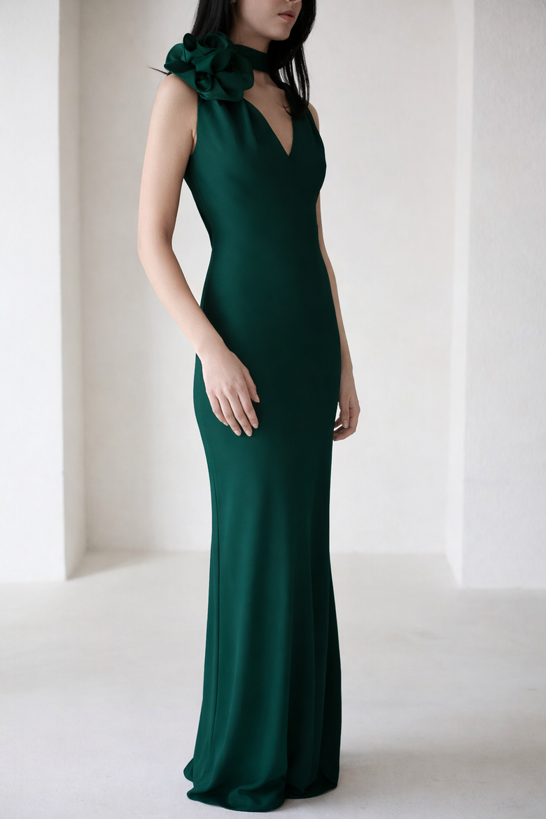 Luna Silky Bias Cut Dress Emerald, Alternate, color, Emerald