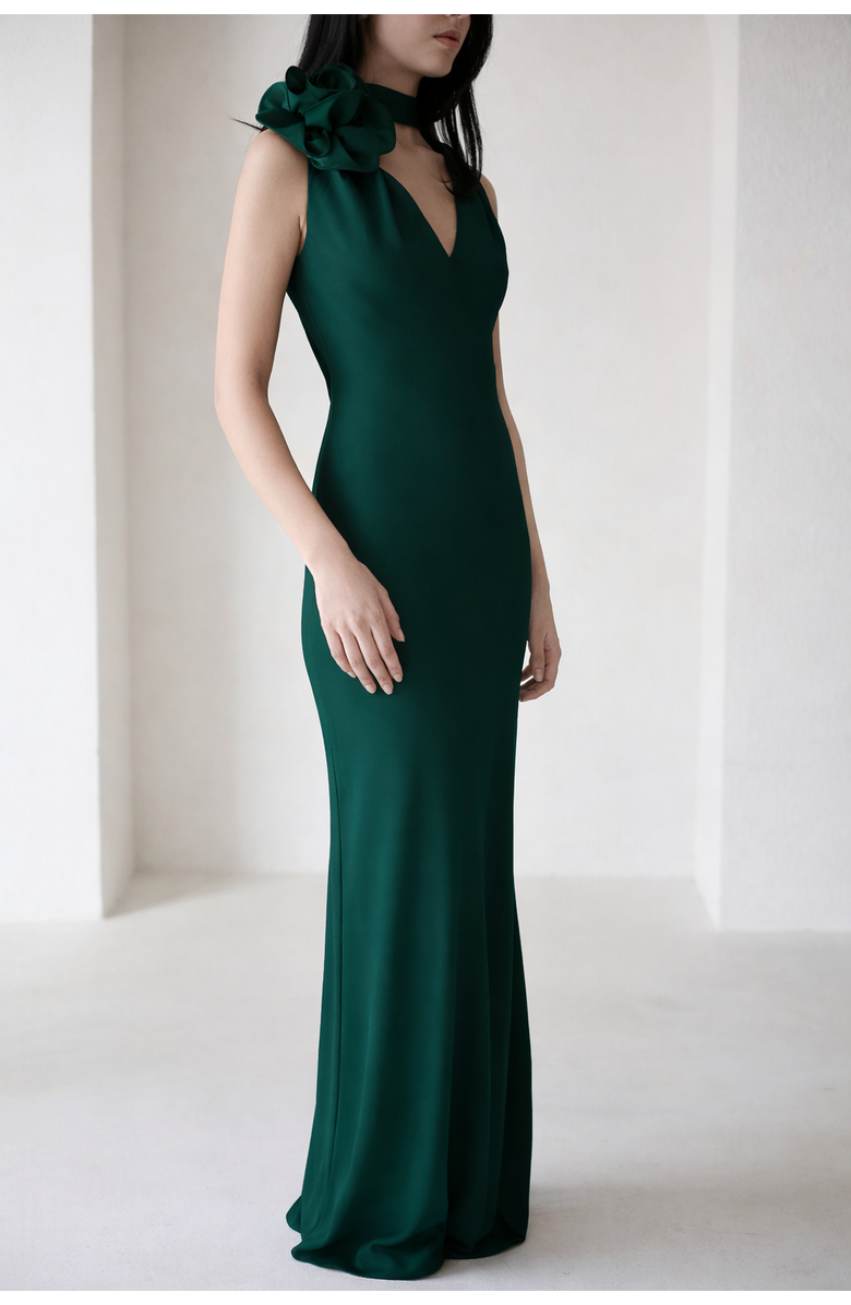 Vasiliki Luna Silky Bias Cut Dress Emerald, Alternate, color, Emerald