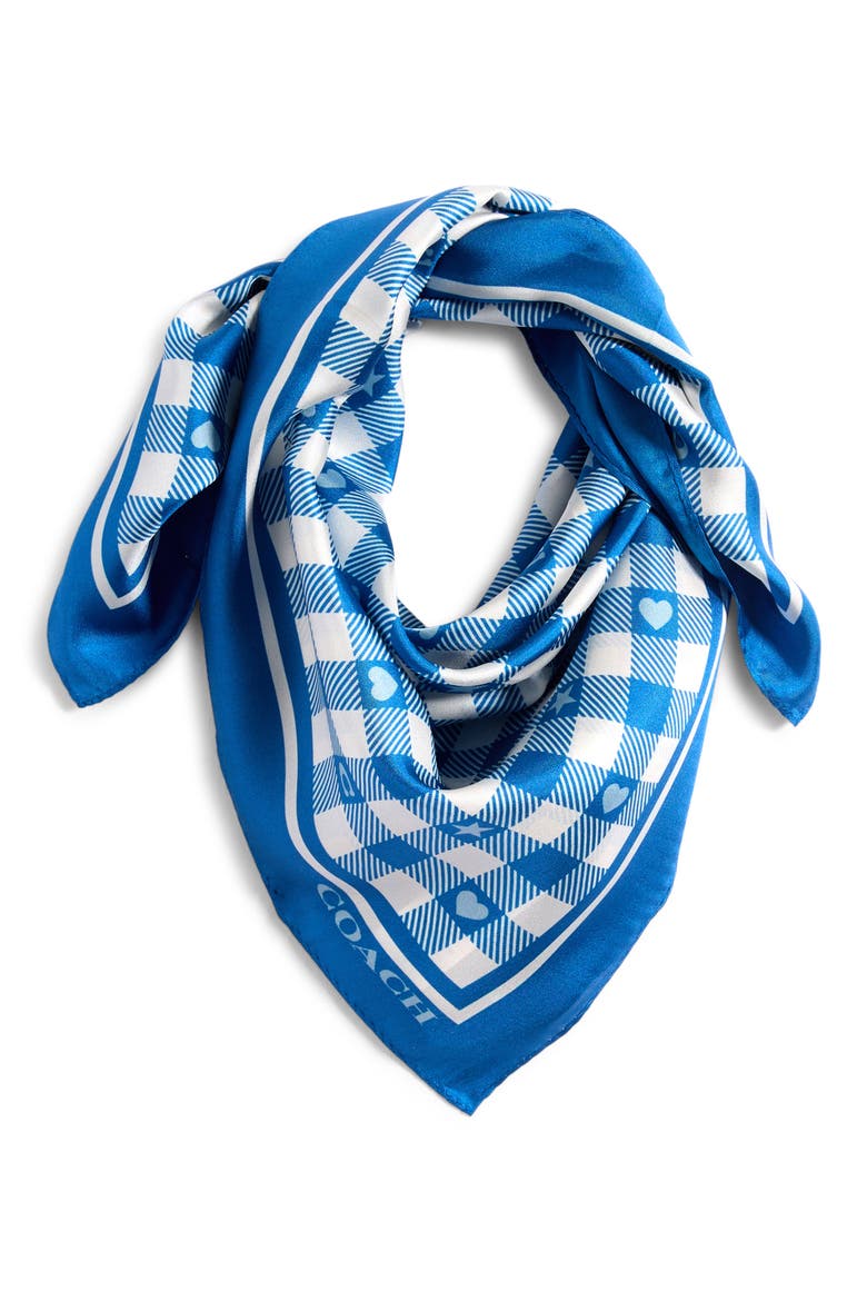 Gingham Play Silk Scarf, Alternate, color, PACIFIC BLUE