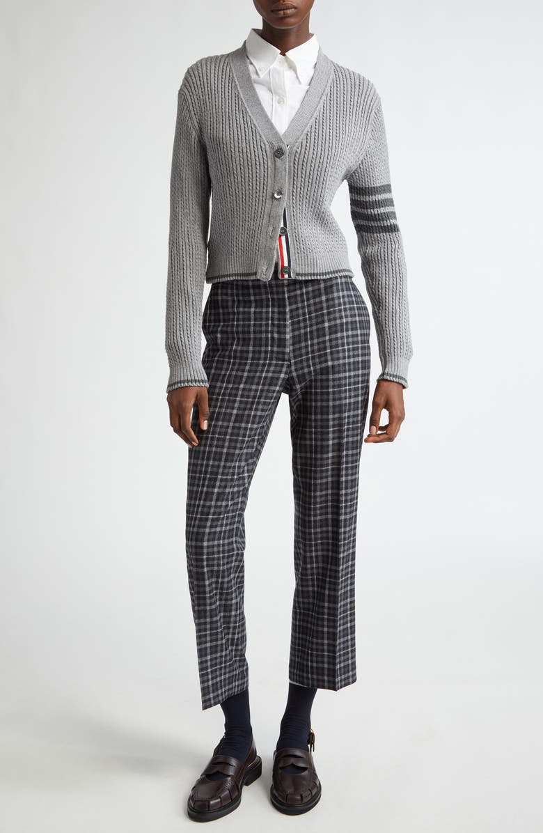Thom Browne 4-Bar Baby Cable Knit Crop Cardigan, Alternate, color,
