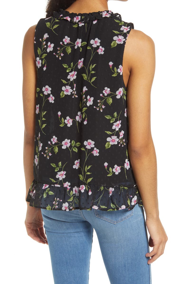 GIBSONLOOK Floral Ruffle Sleeveless Blouse, Alternate, color,
