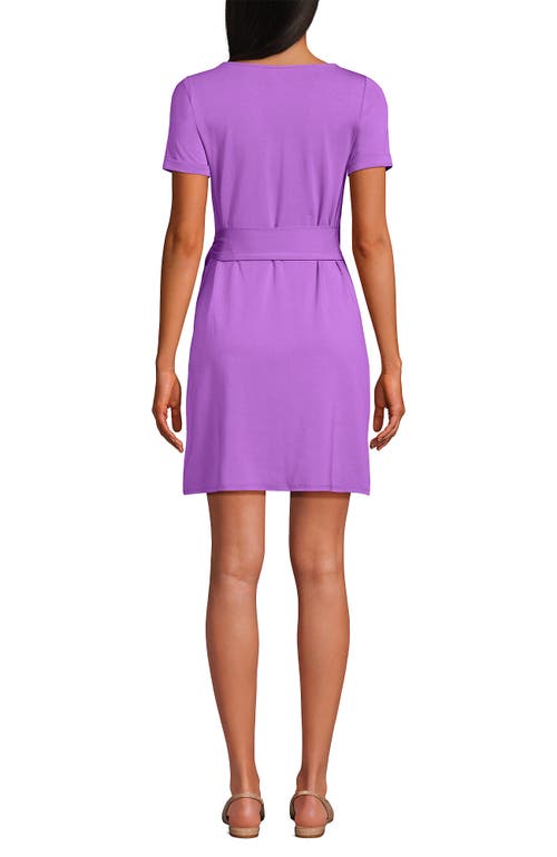 Lands' End Short Sleeve Cotton Modal Wrap Mini Dress In Soft Orchid