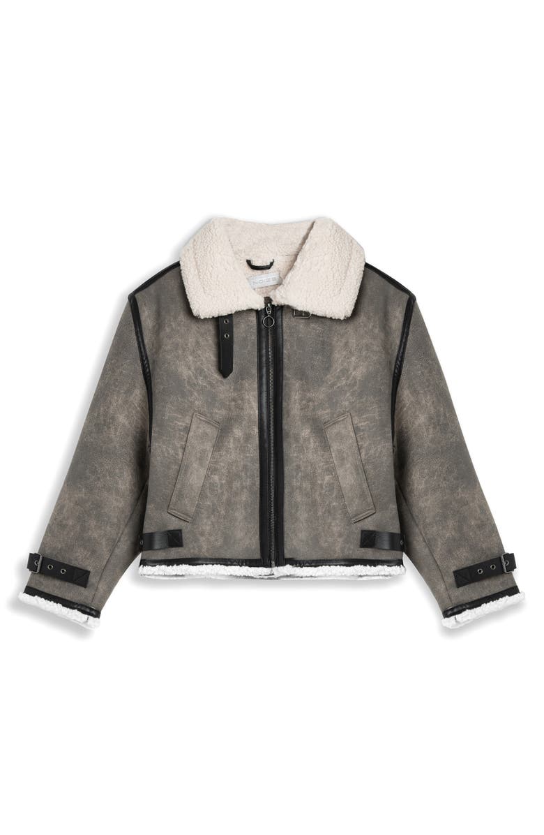 Noize Shawna Faux Shearling Lined Faux Leather Jacket, Main, color, Grey
