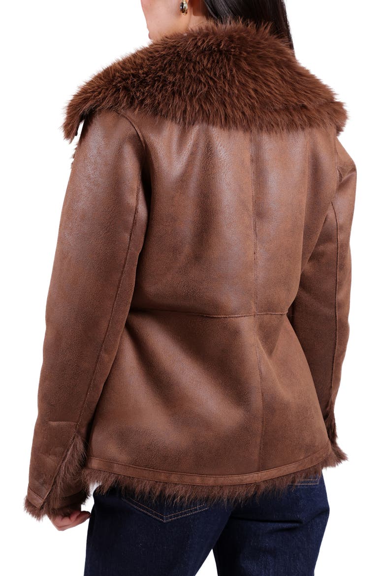 Faux Shearling Jacket with Faux Fur Trim, Alternate, color, JAVA