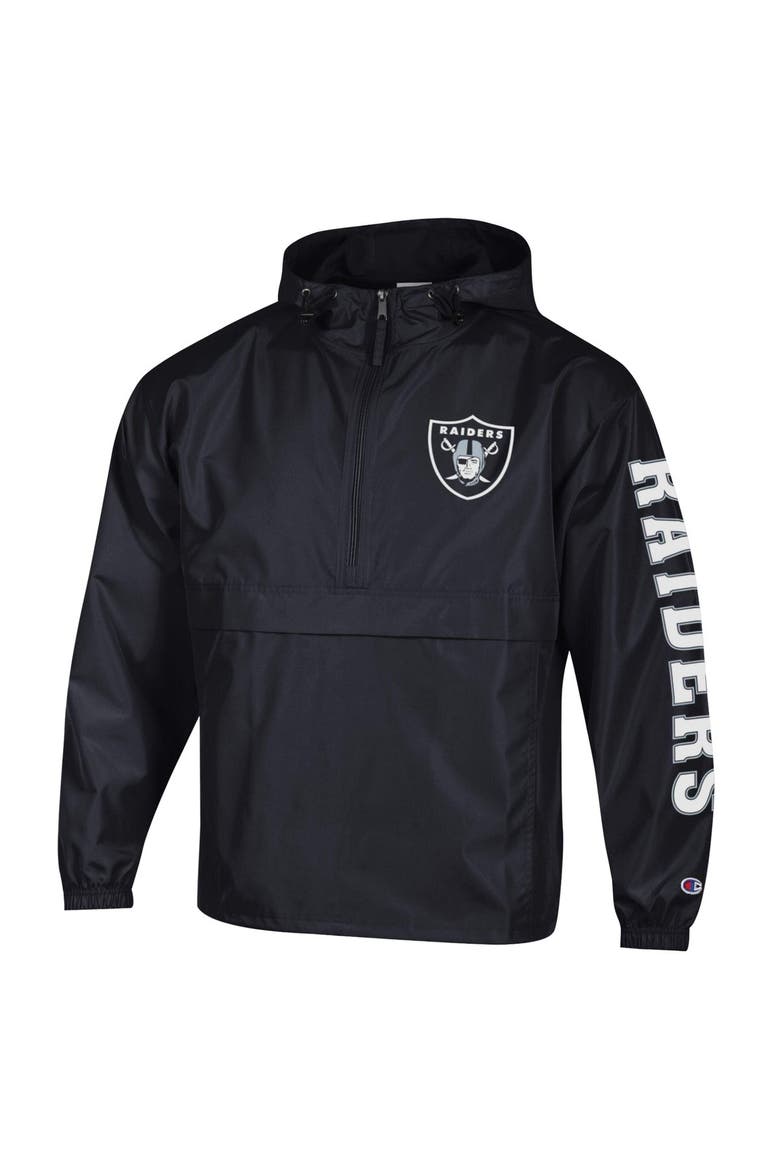 Men's Champion Black Las Vegas Raiders Packable Hooded Windbreaker Half-Zip Jacket, Alternate, color, Black