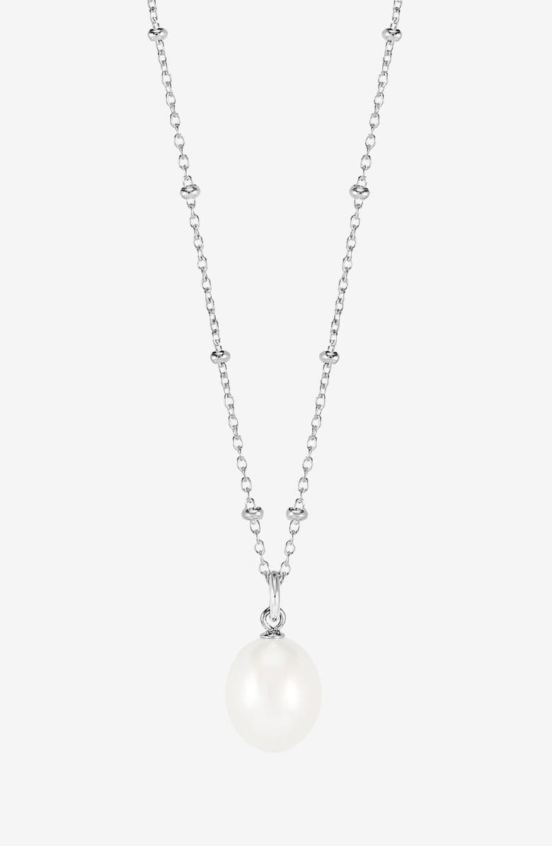 Dower & Hall Timeless Adjustable 8mm Oval White Pearl Pendant, Main, color, Sterling Silver