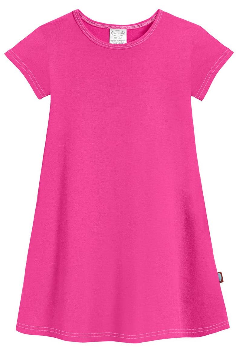 Girls 100% Cotton Soft Knit Jersey Cap Sleeve Dress, Alternate, color, Hot Pink