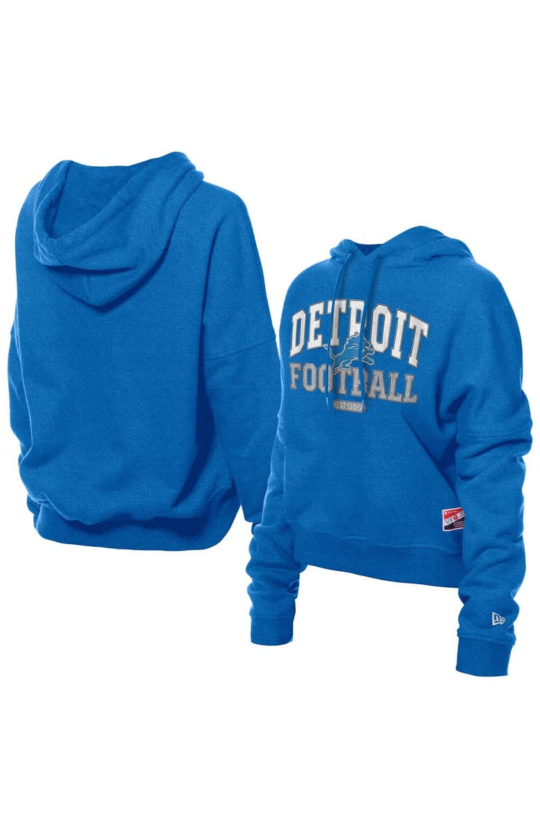 New Era Women's New Era Blue Detroit Lions Throwback Boxy Hoodie Sweatshirt, Main, color, Blue