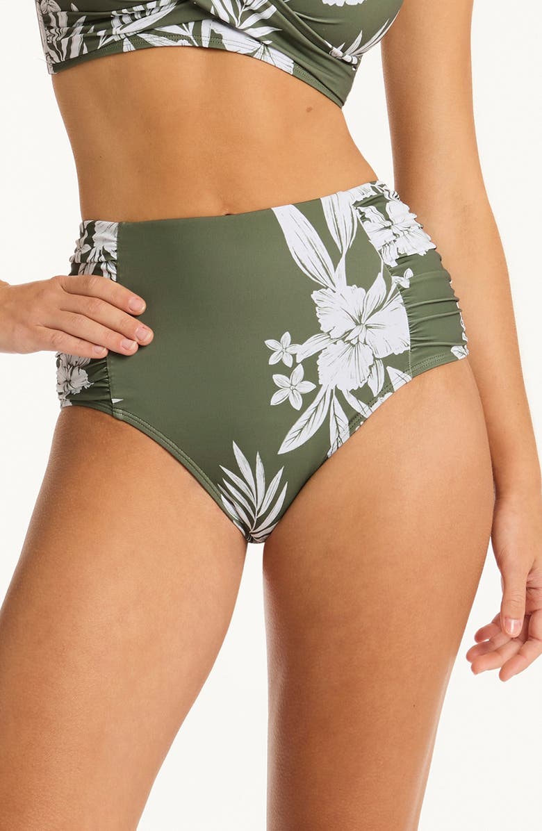 Sea Level Aloha High Waist Gathered Side Bikini Bottoms, Main, color, 