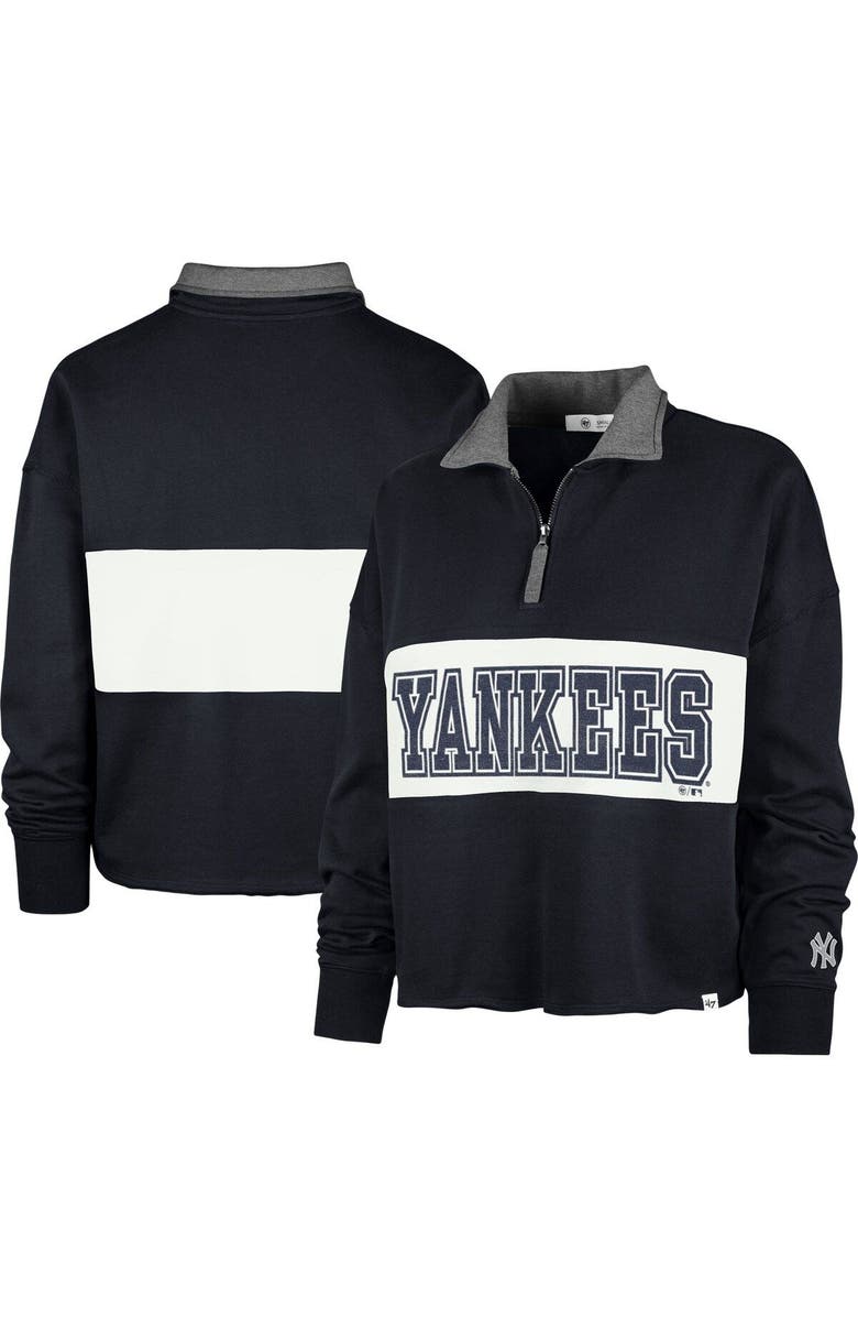 '47 Women's '47 Navy New York Yankees Remi Quarter-Zip Cropped Top, Main, color,