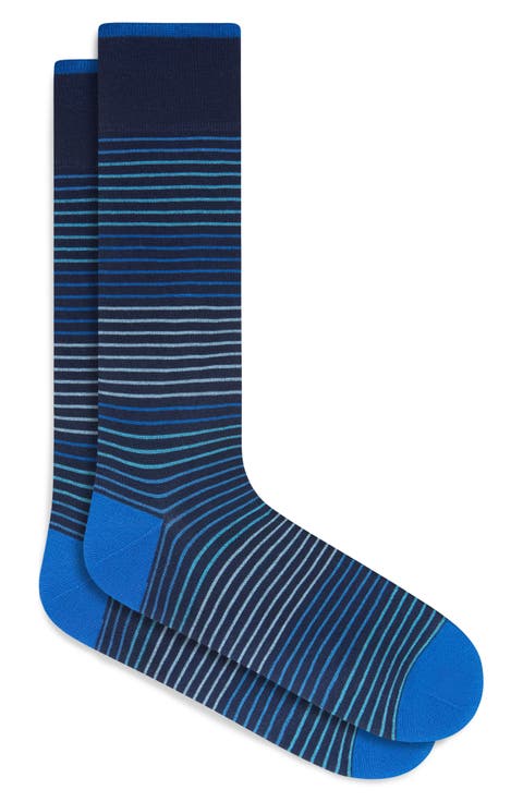 Gradient Stripe Mercerized Cotton Blend Dress Socks