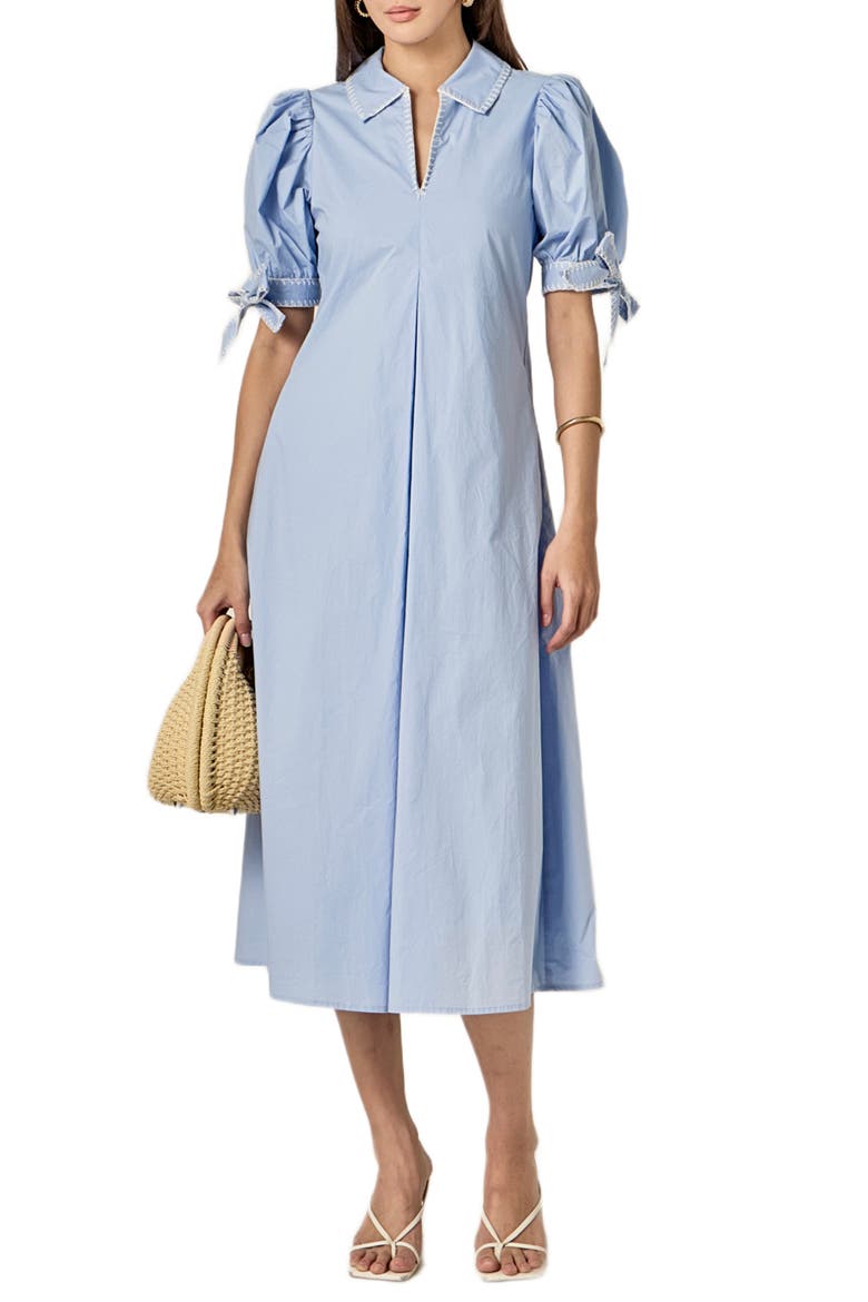 Contrast Stitch A-Line Midi Dress, Main, color, POWDER BLUE