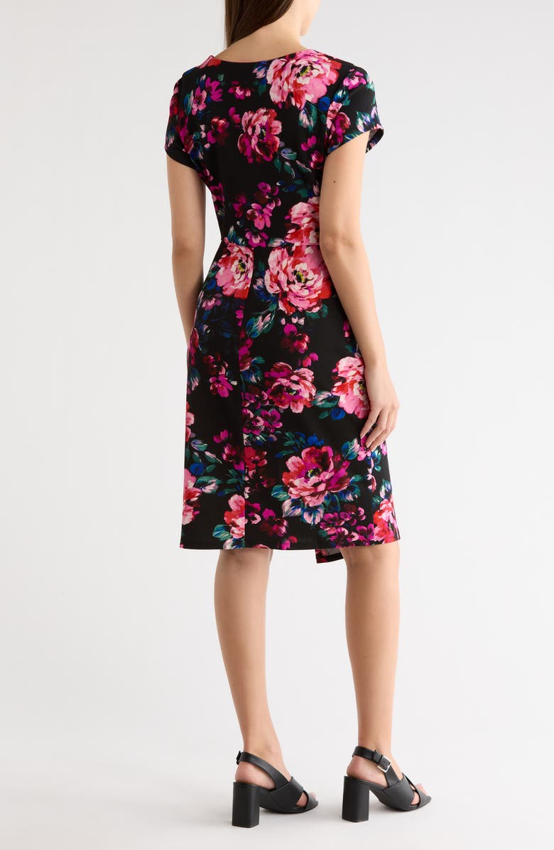 Connected Apparel Crepe Twist Waist Dress, Alternate, color, Black