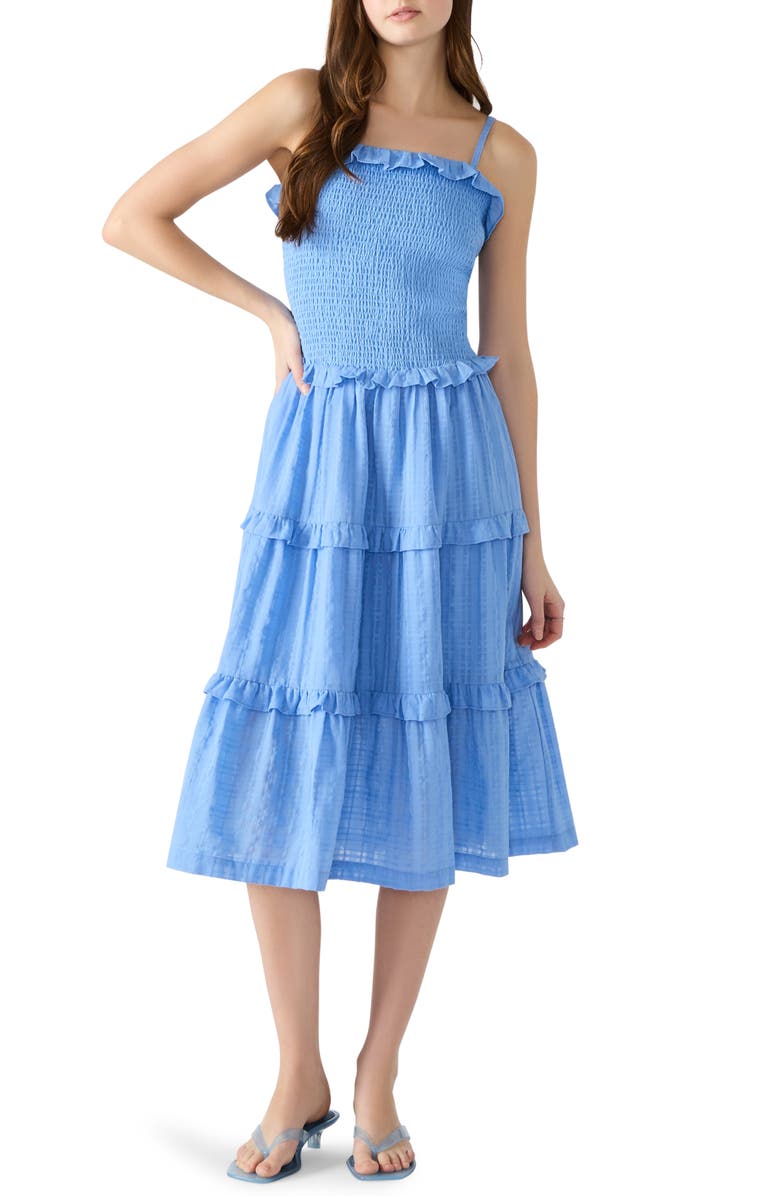 Steve Madden Nash Tiered Cotton Sundress, Main, color, Aurora Blue