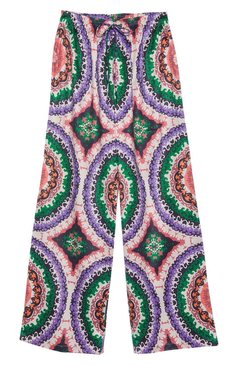 NASTY GAL Boho Print Wide Leg Satin Pants, Alternate, color, Red Multi