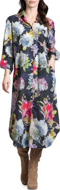 APNY Floral Print Long Sleeve Shirtdress