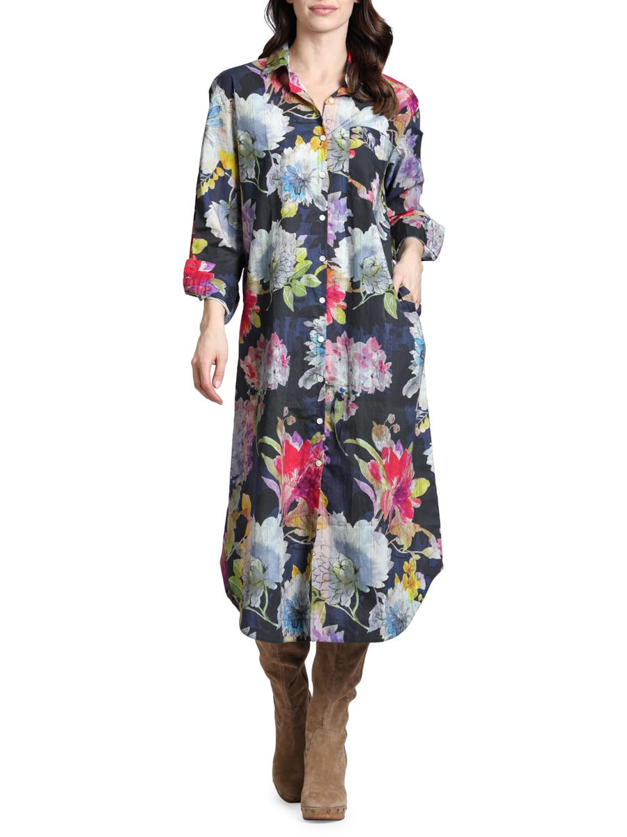 Floral Print Long Sleeve Shirtdress