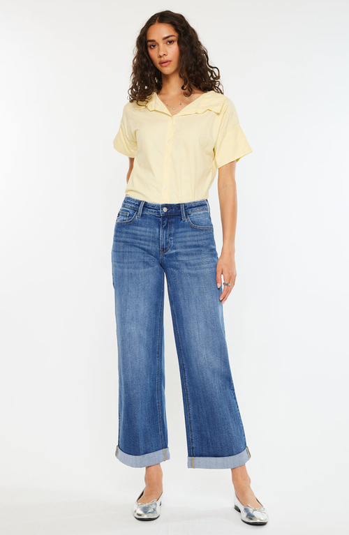 Kancan Reyna Essentials High Rise Wide Leg Jeans In Blue