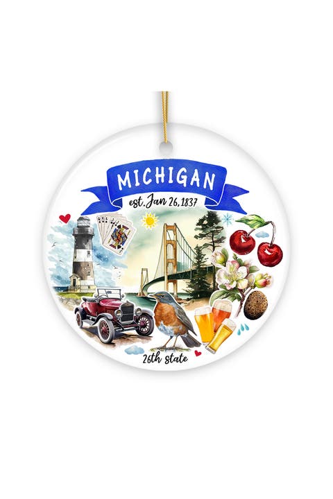 Michigan Landmarks Watercolor Ceramic Ornament