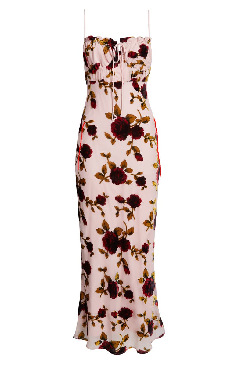 Rare London Ruched Floral Devoré Slipdress, Alternate, color, Pink Rose Print Devore
