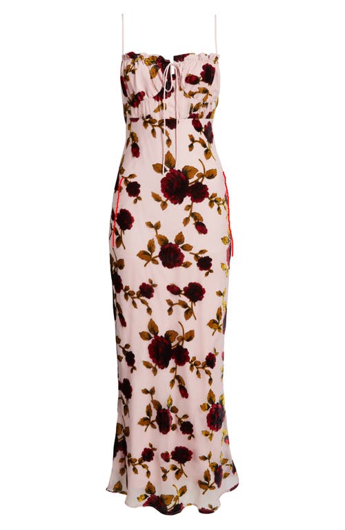 RARE LONDON RARE LONDON RUCHED FLORAL DEVORÉ SLIPDRESS