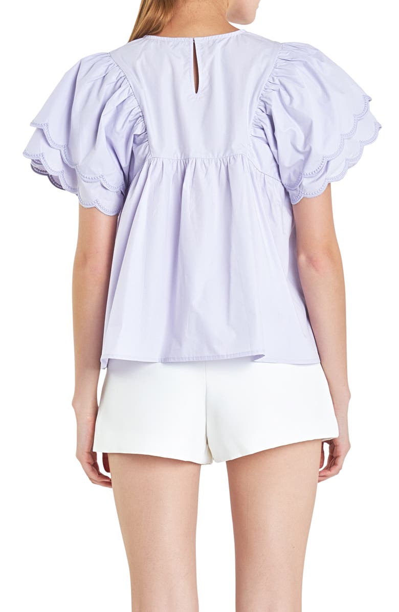 English Factory Scallop Ruffle Cotton Babydoll Top, Alternate, color, Lavender