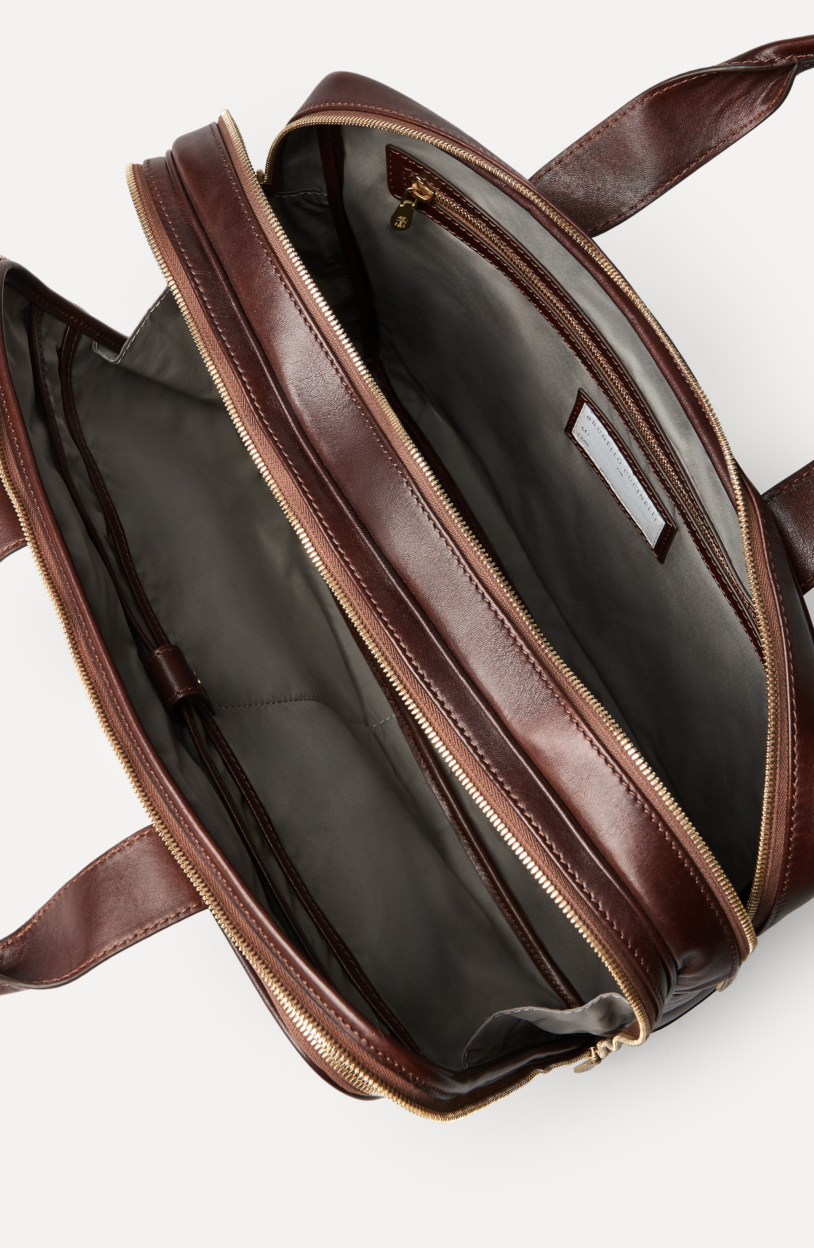 Brunello Cucinelli Calfskin briefcase with zipper, Alternate, color, Burgundy