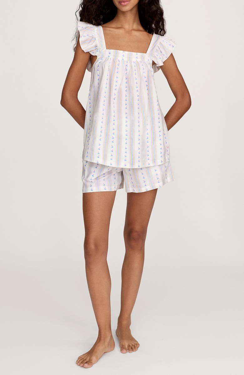 Petite Plume Clara Cotton Twill Short Pajamas, Main, color, White