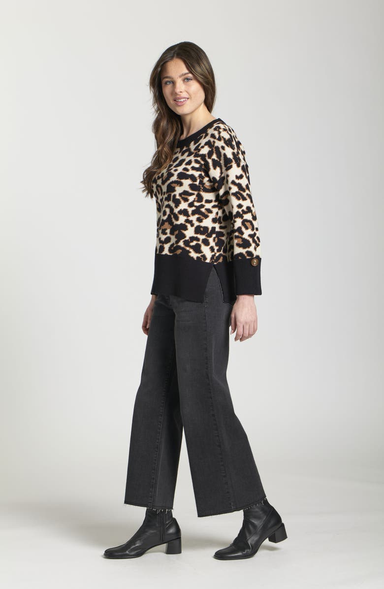 APNY Leopard Jacquard Sweater, Alternate, color, Latte Multi