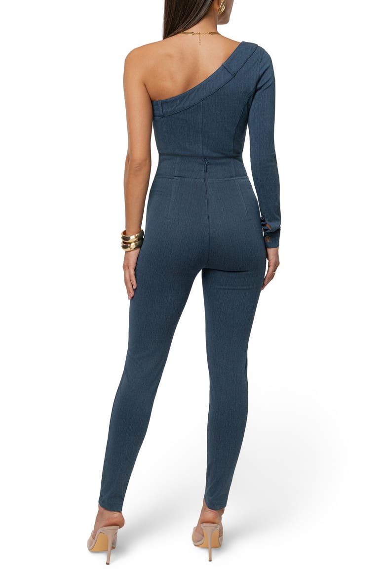 Button Me Up One-Shoulder Bodysuit, Alternate, color, DARK DENIM