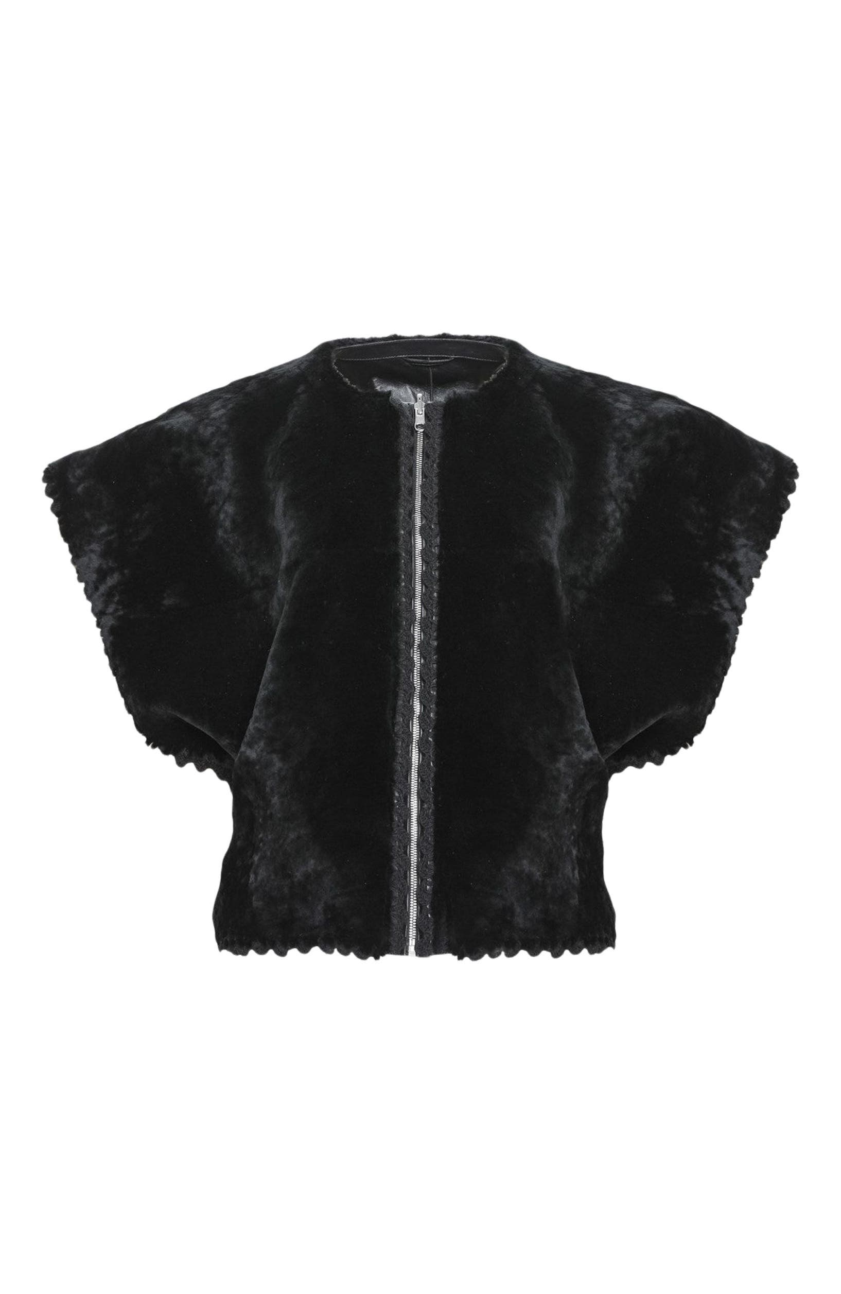 Reversible Collarless Genuine Shearling Jacket - image 2