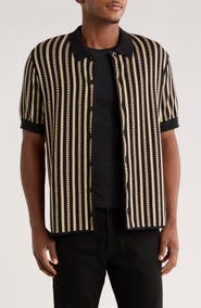 TRUTH Stripe Print Short Sleeve Button-Up Shirt