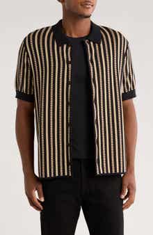 TRUTH Stripe Print Short Sleeve Button-Up Shirt