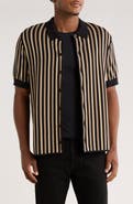 TRUTH Stripe Print Short Sleeve Button-Up Shirt