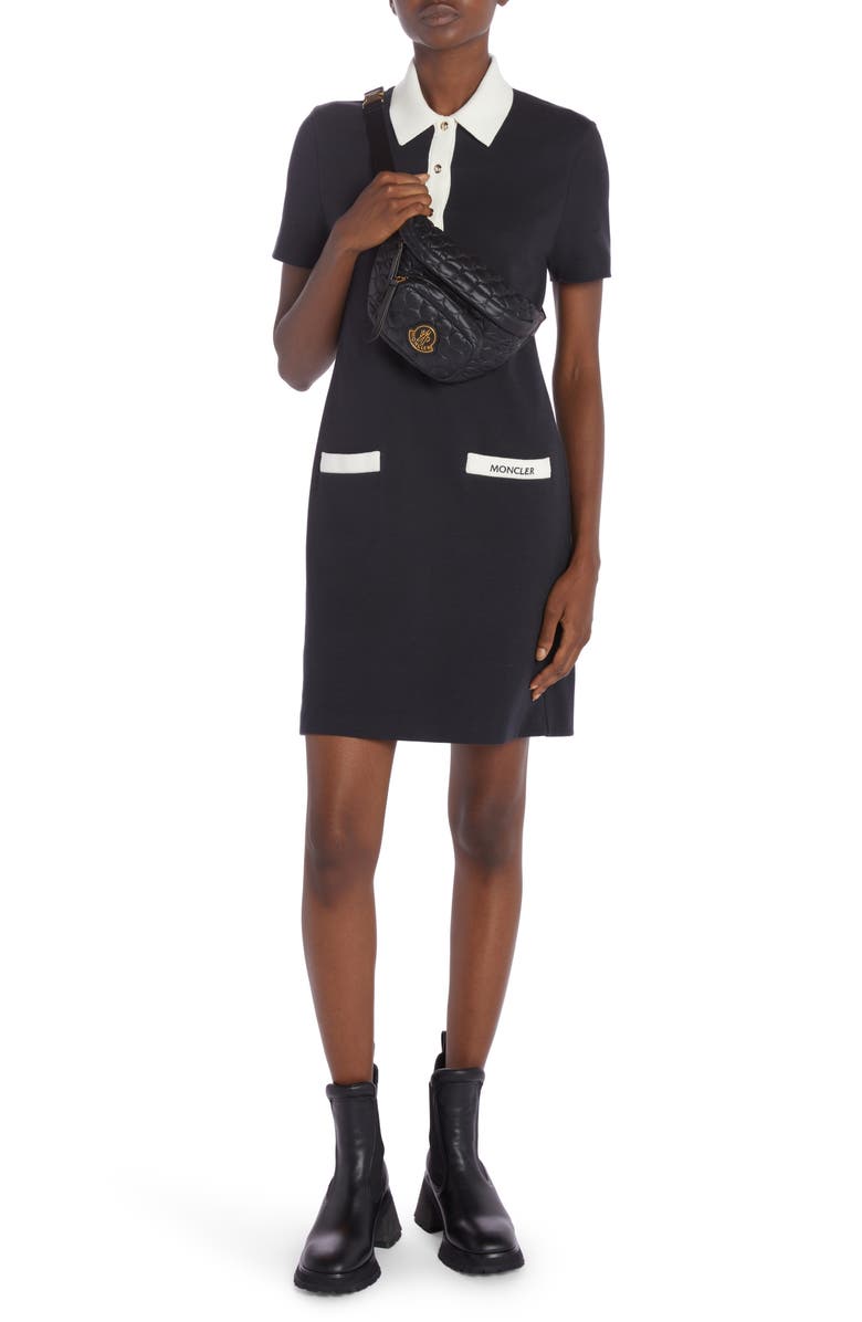 Moncler Stretch Cotton Polo Dress, Alternate, color, Dark Navy Blue