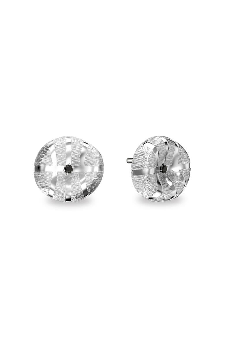 The Basketball Crooked Ball Diamond Earrings, Main, color, Silver / Black Diamond