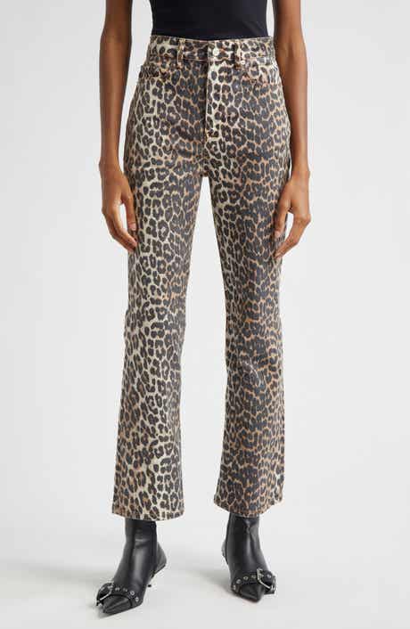 Ganni Betzy Leopard Stretch Organic Cotton Crop Jeans