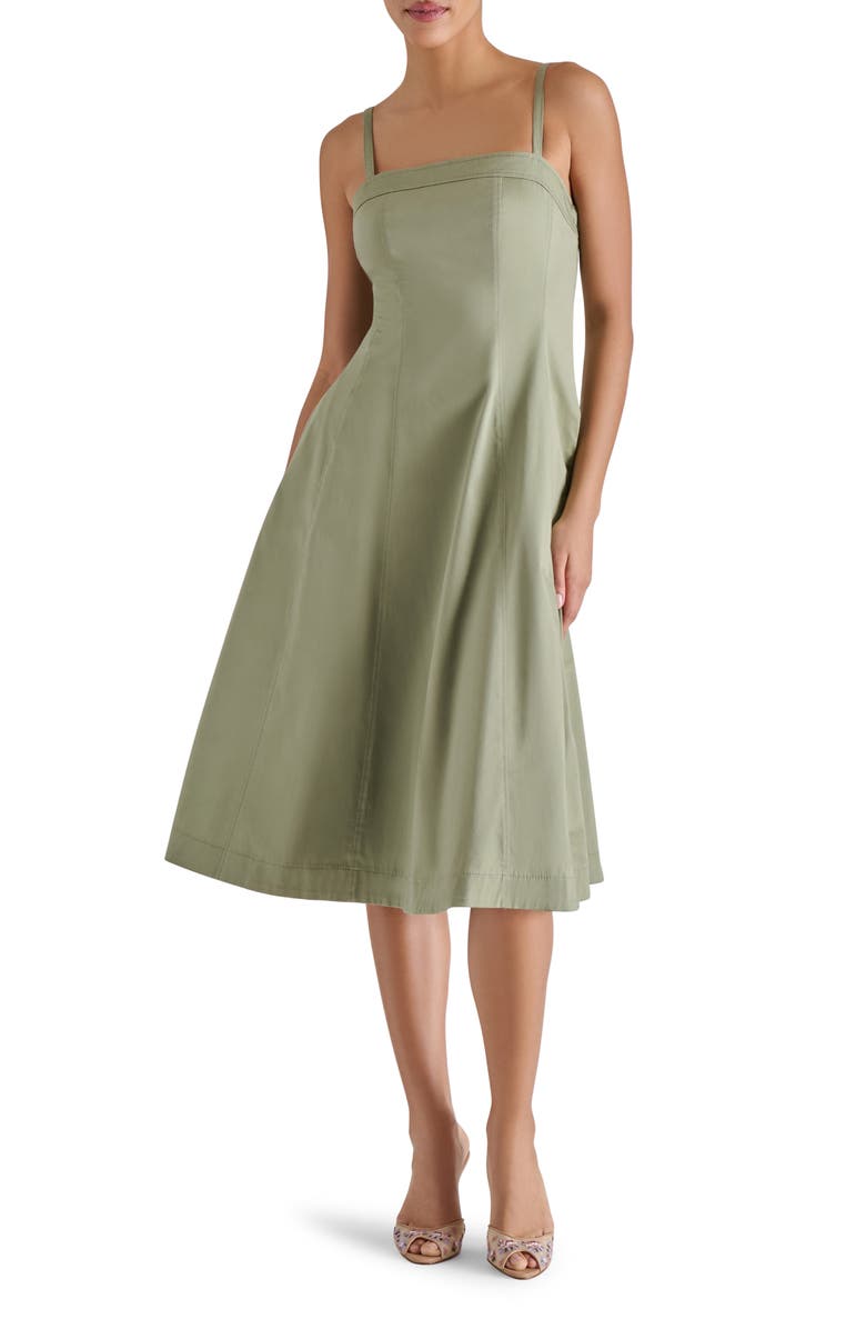 Steve Madden Raleigh Stretch Cotton Midi Dress, Main, color, Warm Stone Green
