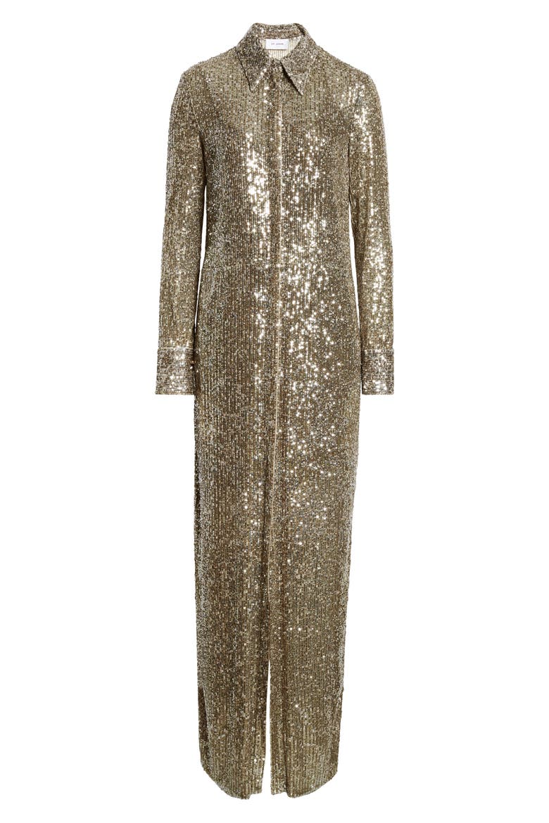 Sequin Embroidered Long Sleeve Shirtdress, Alternate, color, OLIVE