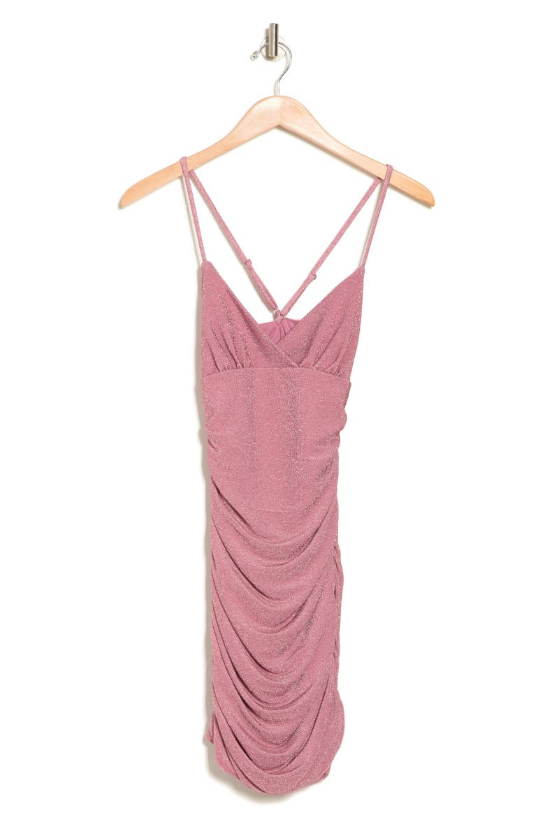 Strappy Ruched Metallic Bodycon Dress, Alternate, color, ROSE