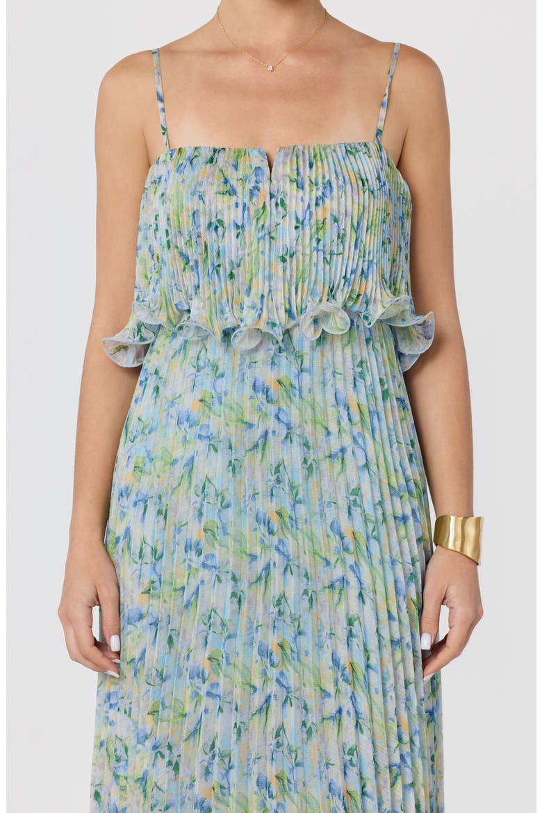 Makennah Floral Plissé Maxi Dress, Alternate, color, BLUE GREEN FLORAL