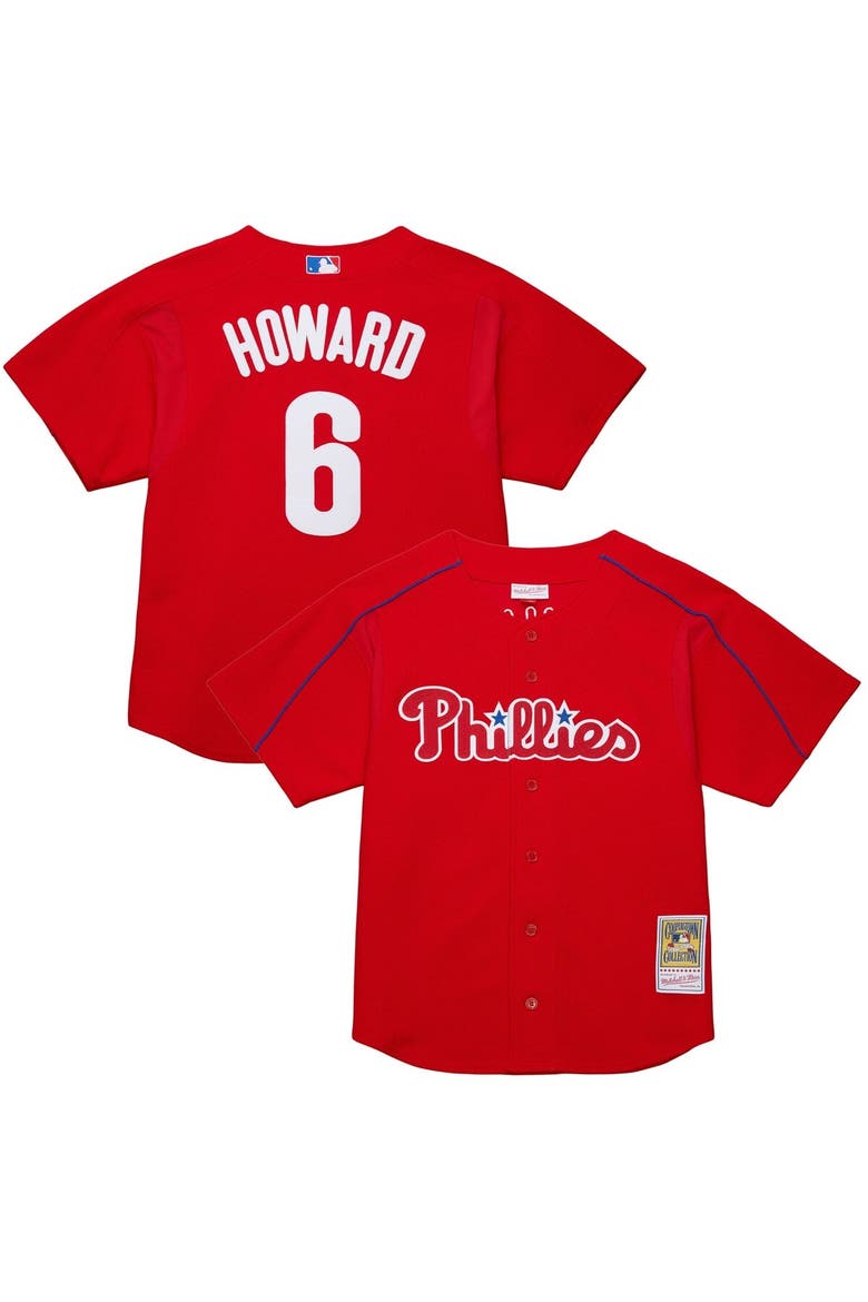 Men's Mitchell & Ness Ryan Howard Red Philadelphia Phillies Cooperstown Collection Batting Practice Jersey, Main, color, Red