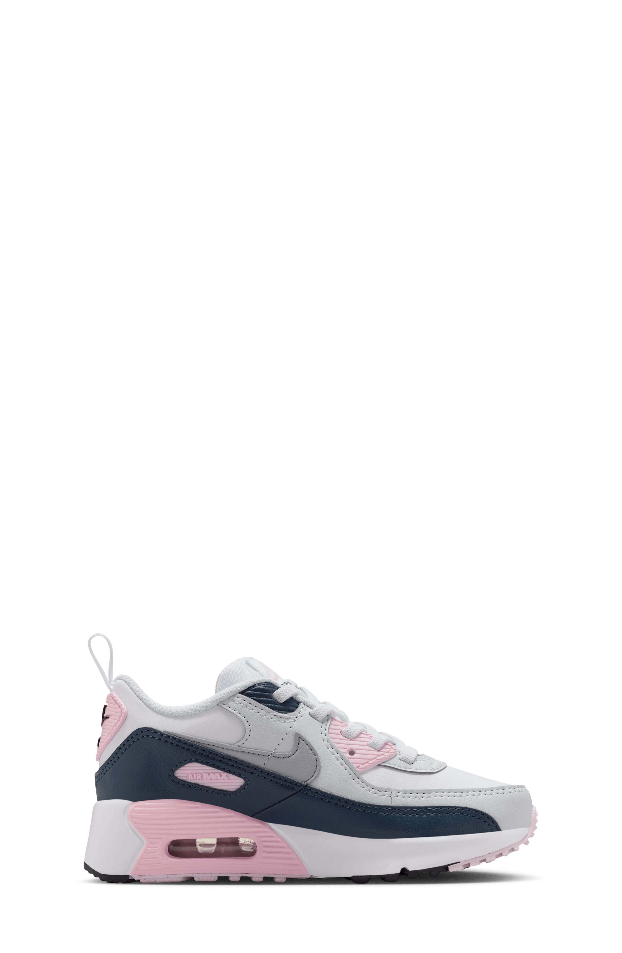 Kids' Air Max 90 Sneaker, Alternate, color, WHITE/ PINK/ NAVY/ GREY