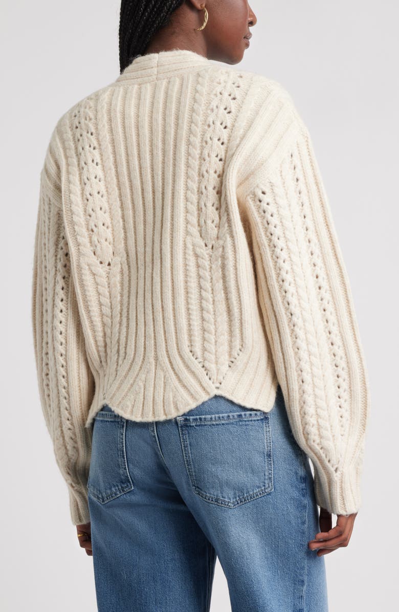 Treasure & Bond Chevron Hem Cable Cardigan, Alternate, color, Beige Oatmeal Light Heather