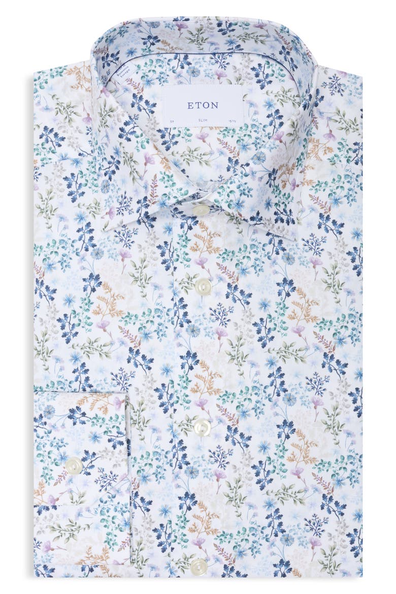 Slim Fit Floral Cotton Twill Shirt, Main, color, MEDIUM BLUE
