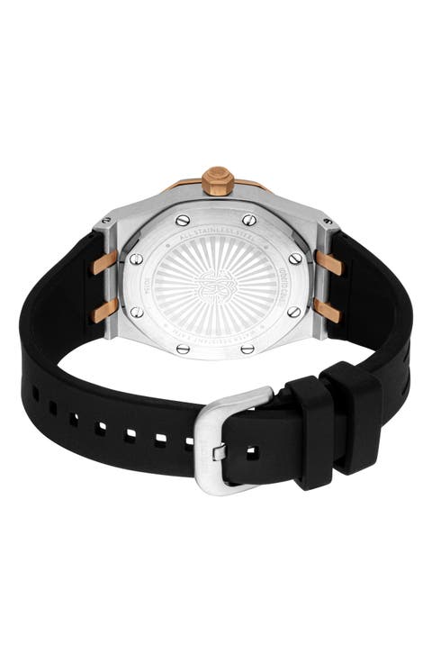 Impero Octagonal Quartz Rubber Strap Watch, 42mm x 53mm