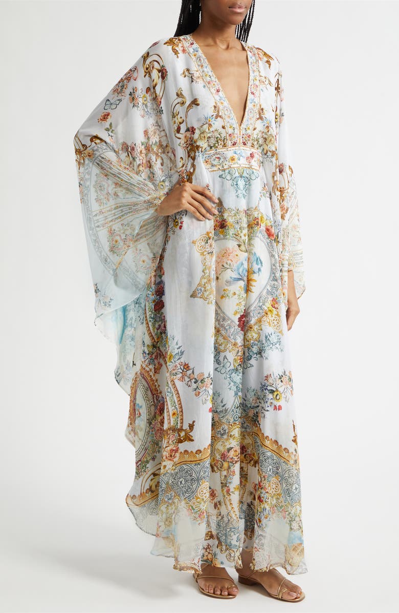 Camilla Seville Sweetheart Long Sleeve Silk Caftan, Alternate, color, 