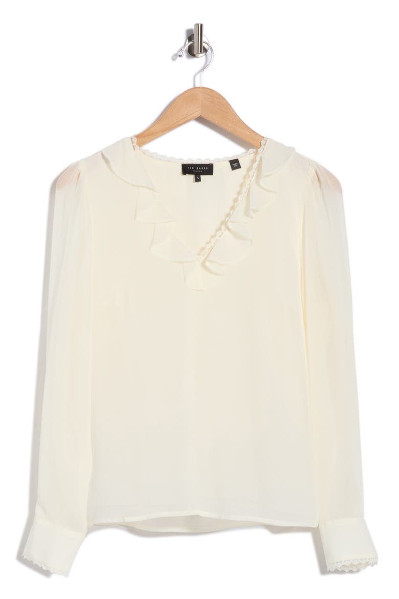 Ruffle Lace Trim Top, Main, color, EGRET