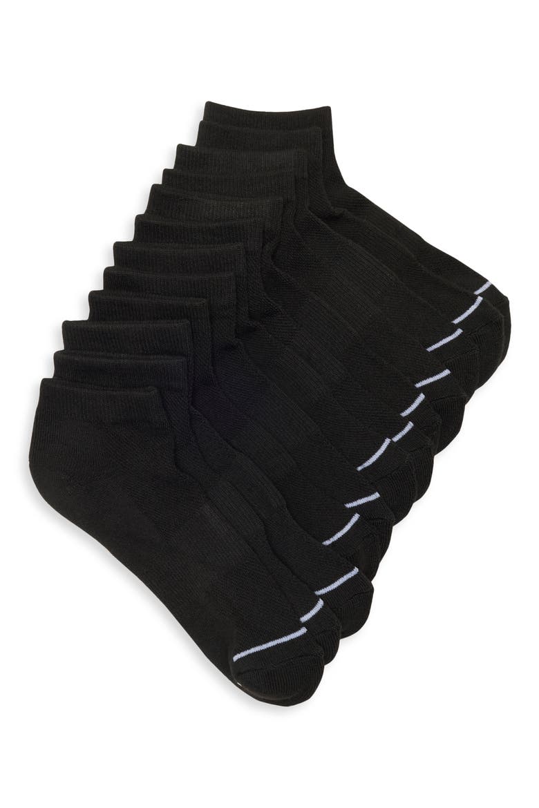6-Pack Butter Sole Quarter Socks, Main, color, BLACK/ WHITE STRIPE