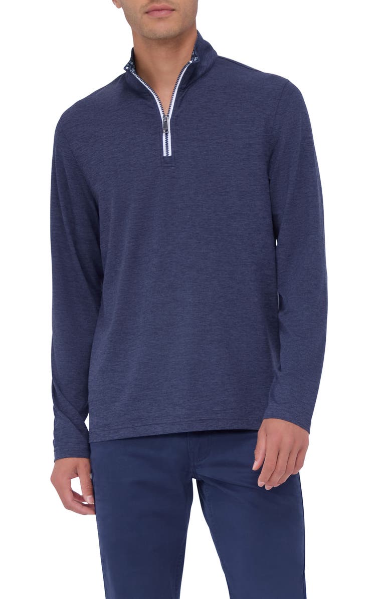 Bugatchi Quarter Zip Performance Pullover, Main, color, Navy